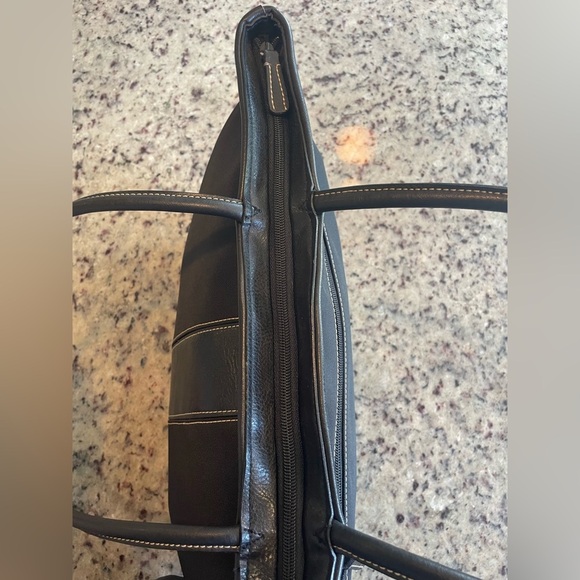 New Black genuine Leather and Canvas large Tote Bag - Picture 3 of 7